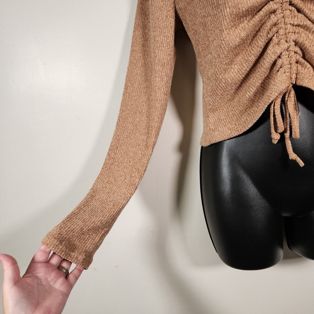 RUE21 Crop Sweater Womens XL Brown Knit LS Drawstring Bodice Stretch Comfy NEW - Picture 7 of 9